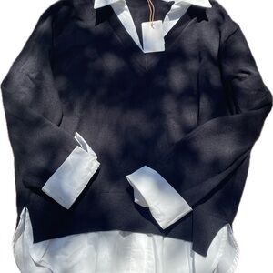 Skies Are Blue Black Sweater with White Collar